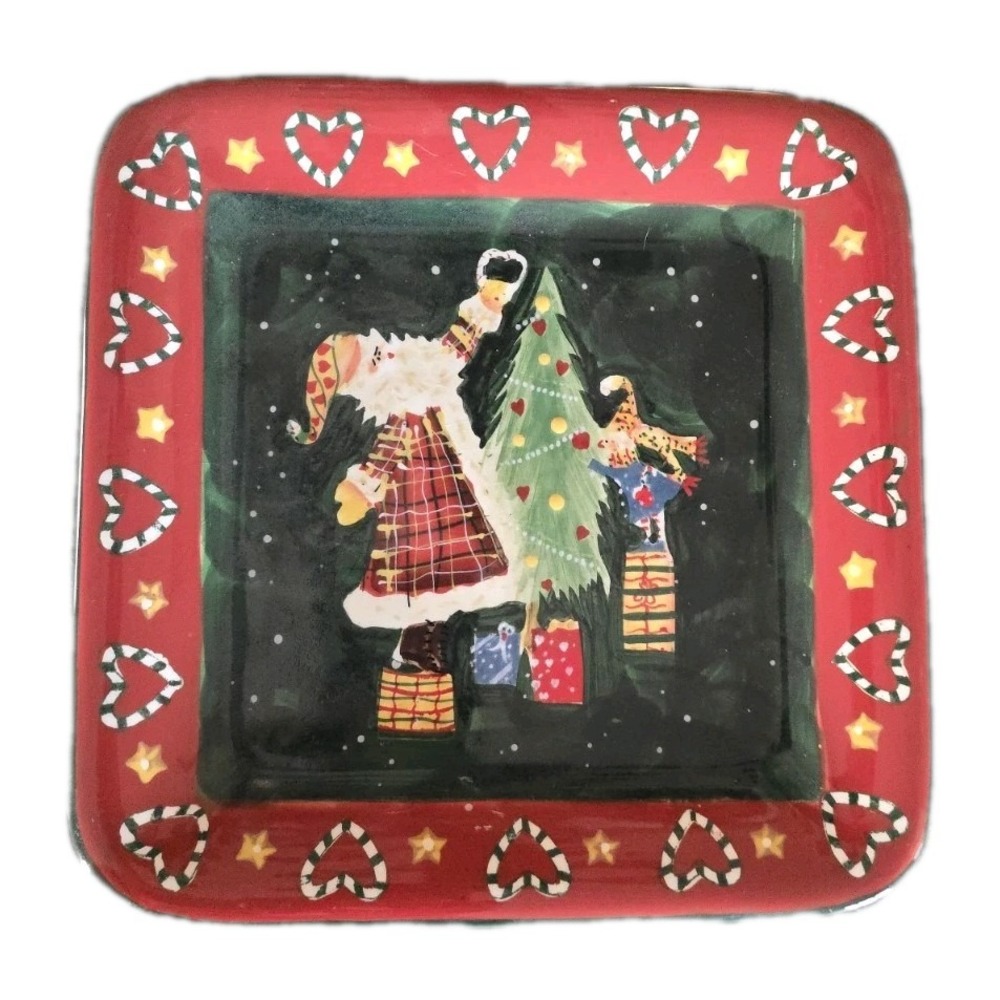New Noble Excellence Santa Mates Square Christmas Plate 8.5" Holiday Earthenware